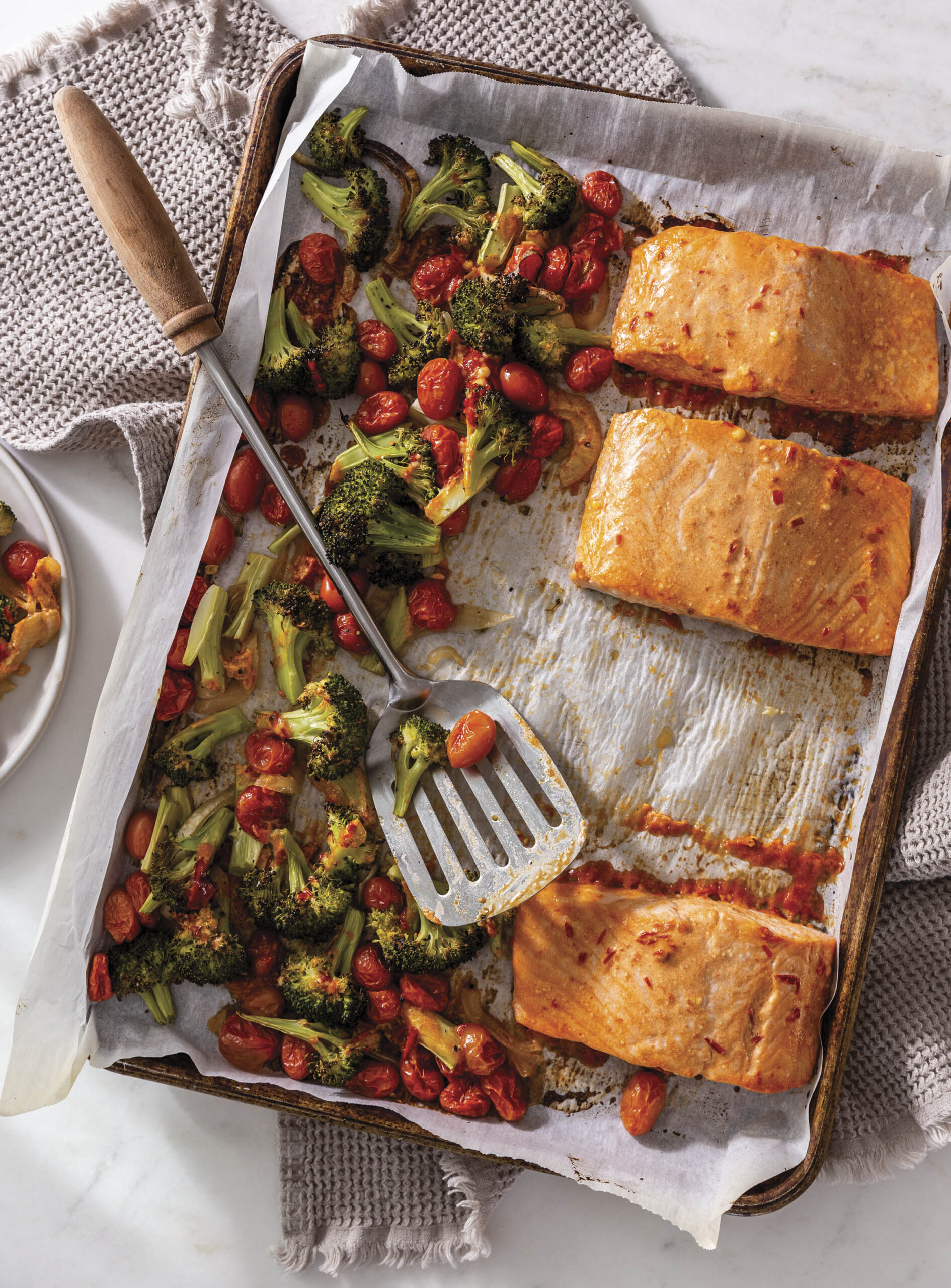 Harissa Sheet-Pan Salmon with Broccoli and Tomatoes - The Best of