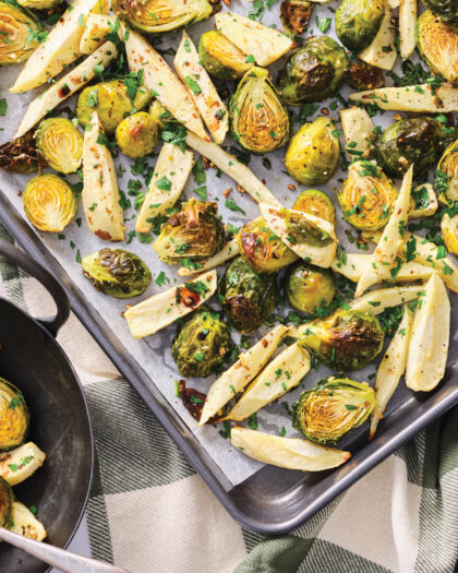 Best of Bridge Done in One Roasted Brussels Sprouts and Parsnips